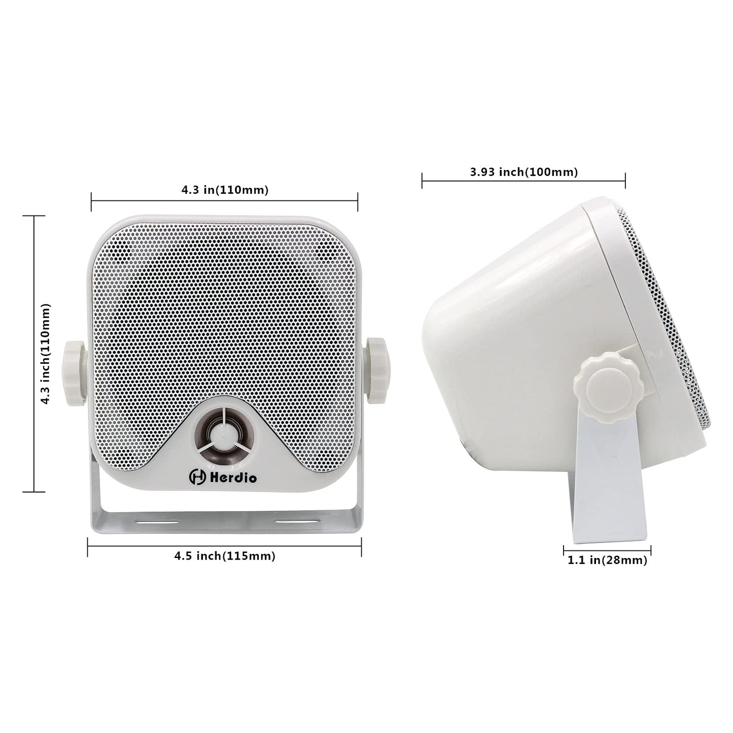 Herdio 4 inch Marine Box Bluetooth Speakers -Compact Waterproof Audio Stereo Sound System with 100 Watt Power for Boat Golf cart Jeep ATV UTV Truck Heavy Duty Powersports Vehicles Courtyard (White)