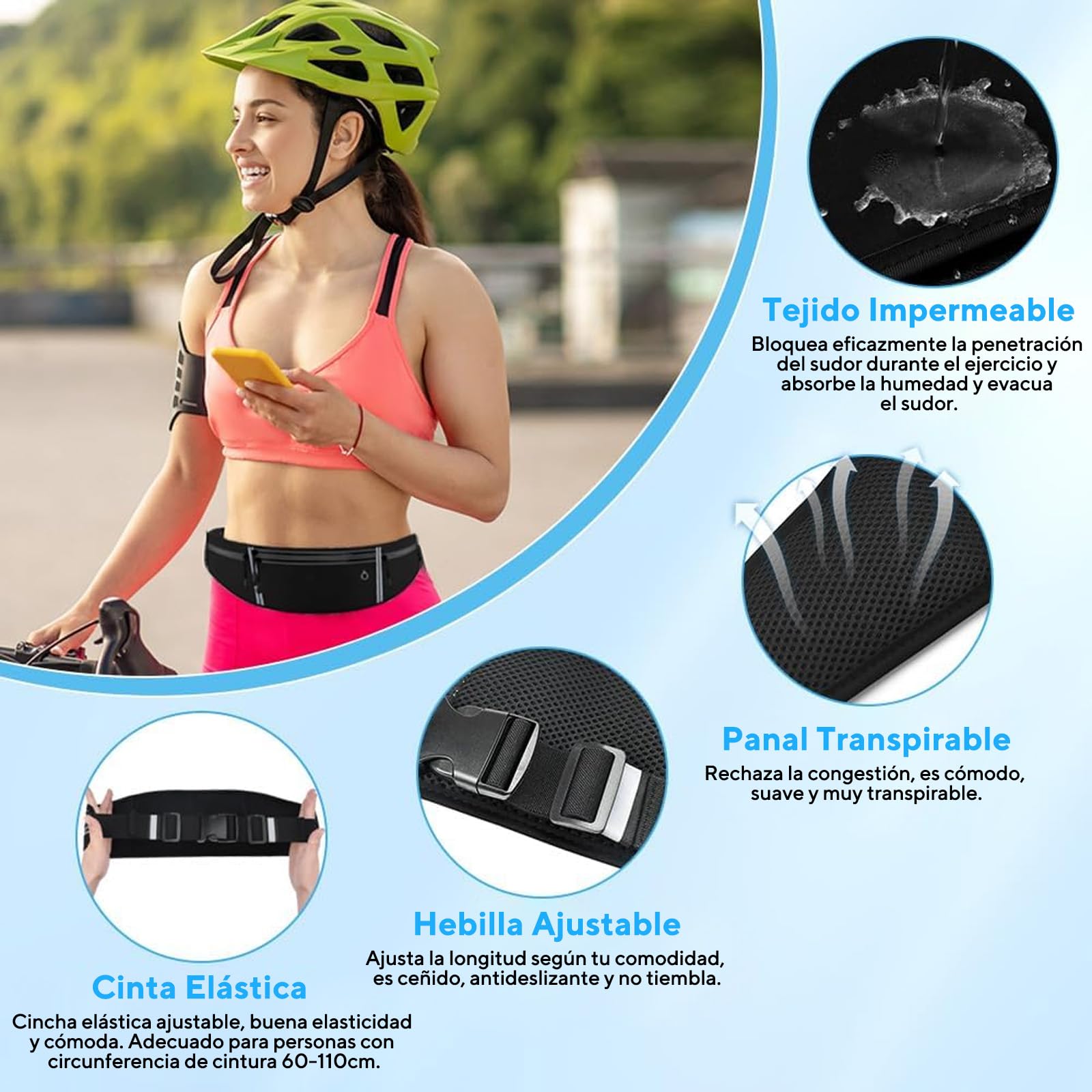 Cangurera Deportiva, 2 Pack Riñonera Deportiva, Bolsa Running Impermeable con Cinturón Elástica y Bolsillos de Auricular y Llaves, Cangureras Deportiva para Correr, Ciclismo, Gimnasio