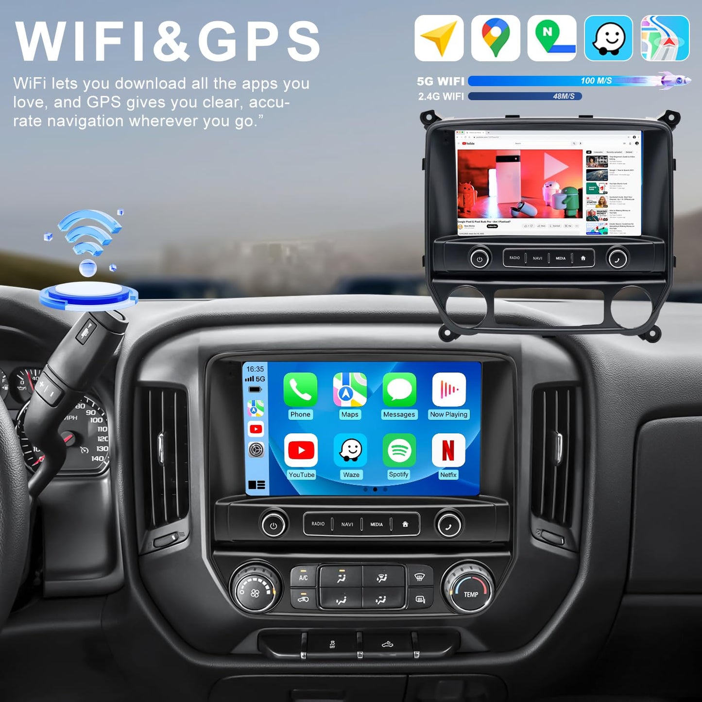 Radio de Coche 4G+64G 10'' Estéreo para Chevrolet Chevy Silverado 1500/2500/3500 2014-2018, GMC Sierra 1500/2500/3500 2014-2018, Pantalla Táctil, CarPlay/Android Auto GPS FM Bluetooth WiFi Cámara
