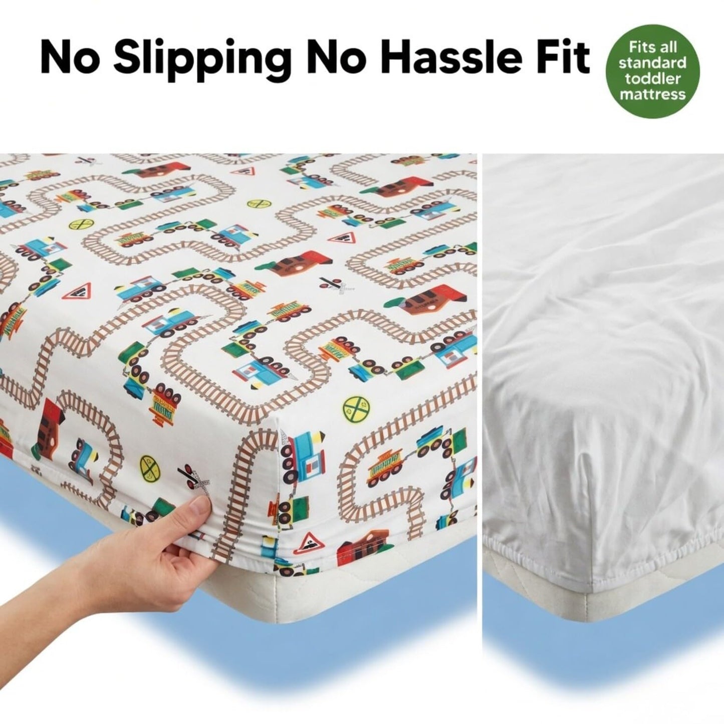 Juego de sábanas ajustables y fundas de almohada para niños pequeños, Choo Choo Train, juego de sábanas de microfibra suave y transpirable