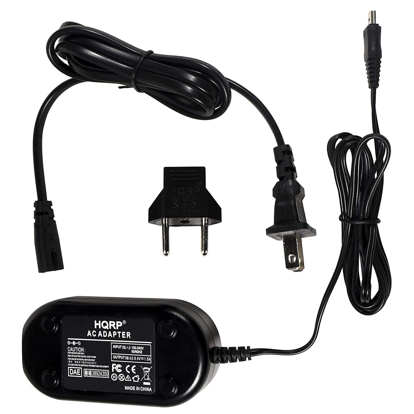 HQRP Adaptador de corriente CA/cargador compatible con Canon ZR850 ZR900 ZR930 ZR950 ZR960 CA-590, FS10, FS100, FS11, VIXIA HF R10, VIXIA HF R100, VIXIA HF R11, VIXIA HF R200Camcorder Plus Plus Adaptador de enchufe europeo