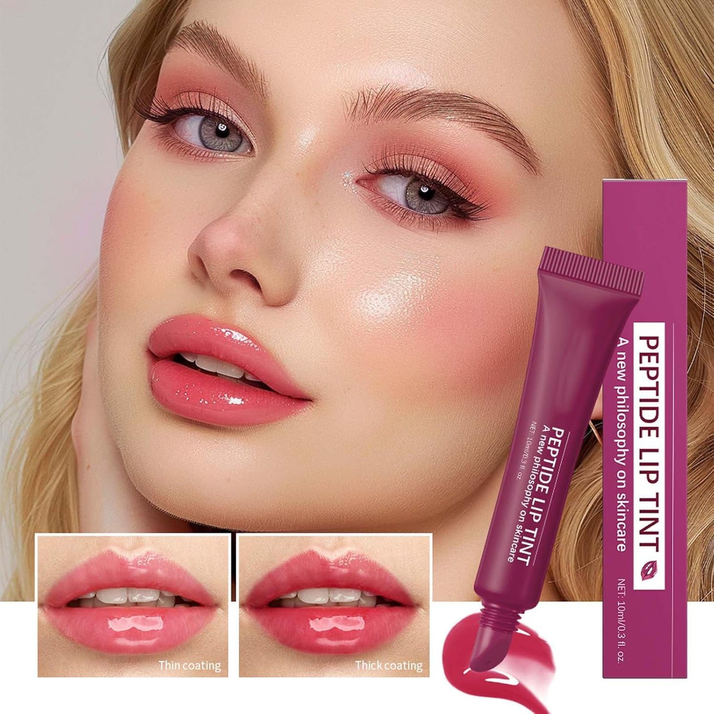 Lip Jam Brillo de Labios Hidratante Labial Voluminizador Bálsamo Labial de Larga Duración Tinte Labial Transparente Hidratante con Péptidos para Mujeres y Niñas, Labios No Pegajosos (4#)