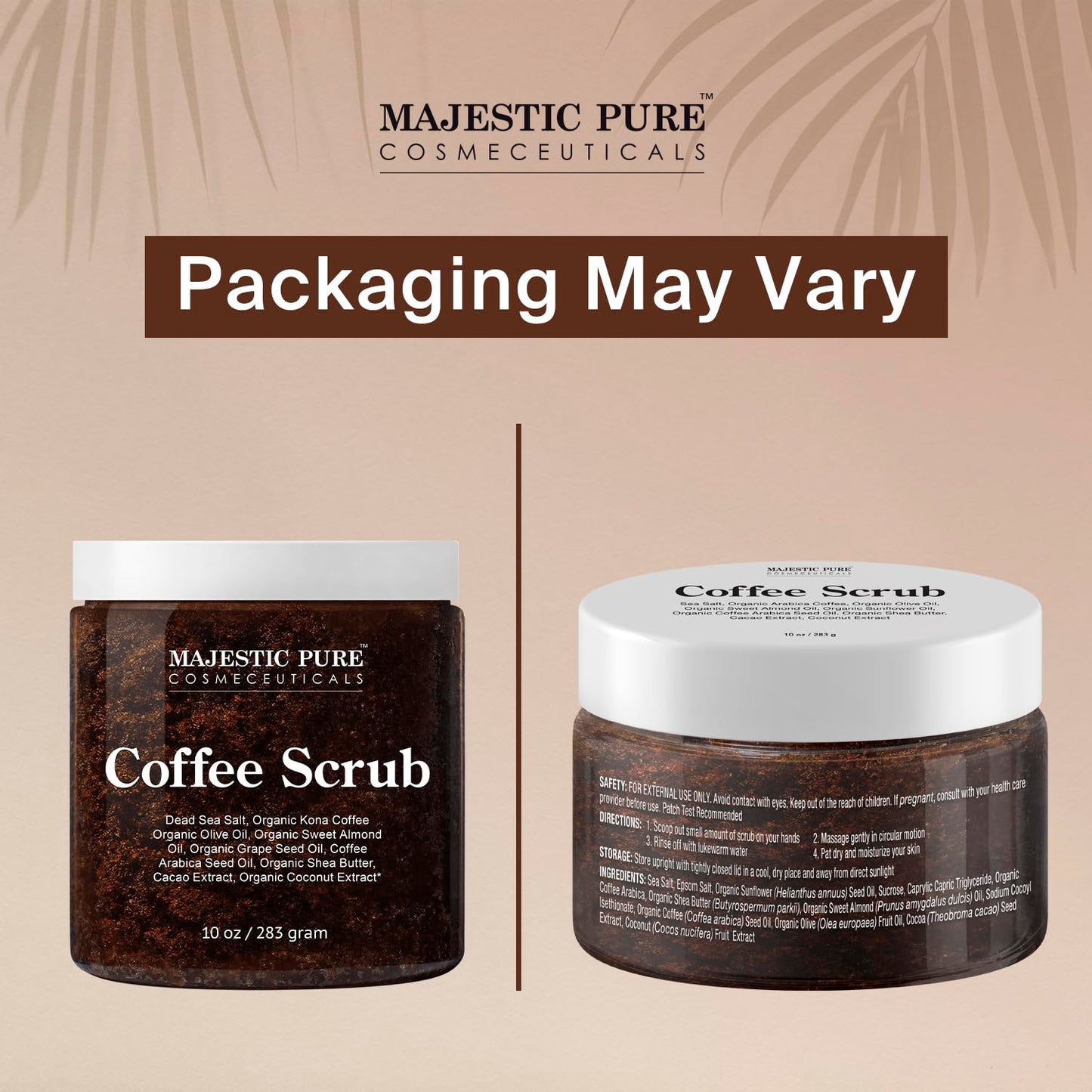 Majestic Pure Arabica Coffee Scrub - All Natural Body Scrub for Skin Care, Stretch Marks, Acne & Cellulite, Eczema, Age Spots & Varicose Veins - 10 Oz, 283 g