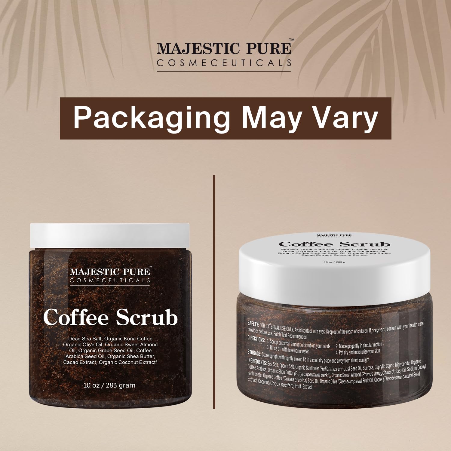Majestic Pure Arabica Coffee Scrub - All Natural Body Scrub for Skin Care, Stretch Marks, Acne & Cellulite, Eczema, Age Spots & Varicose Veins - 10 Oz, 283 g