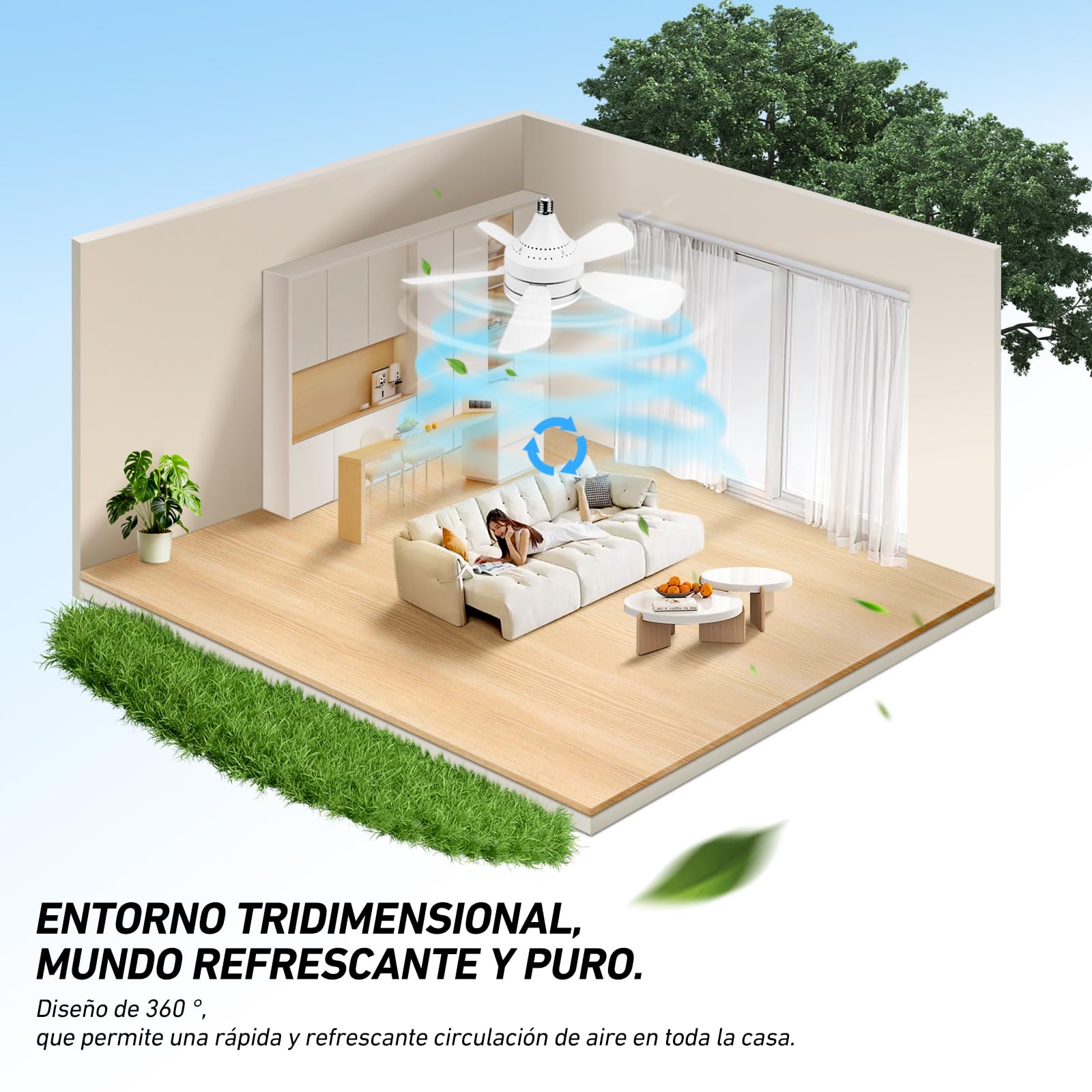 Ventilador de Techo VSHINY Blanco con Luz Regulable y Mando a Distancia