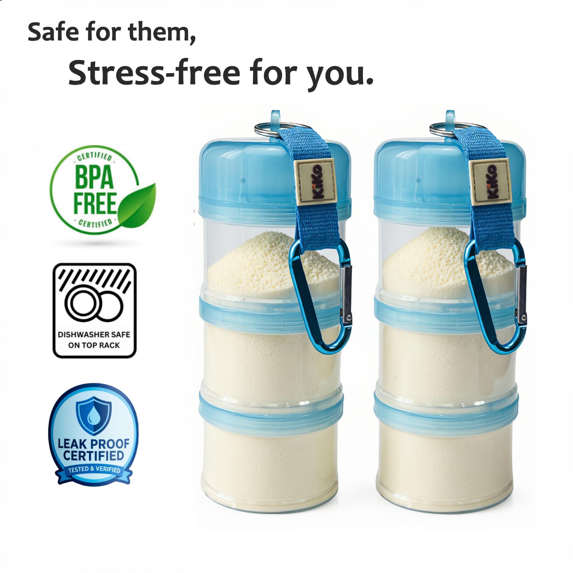 Contenedor de fórmula para llevar – Baby Essentials, dispensador de fórmula apilable para alimentación nocturna, aperitivos y más, contenedor de viaje de proteína en polvo, paquete de 2, por KiKo