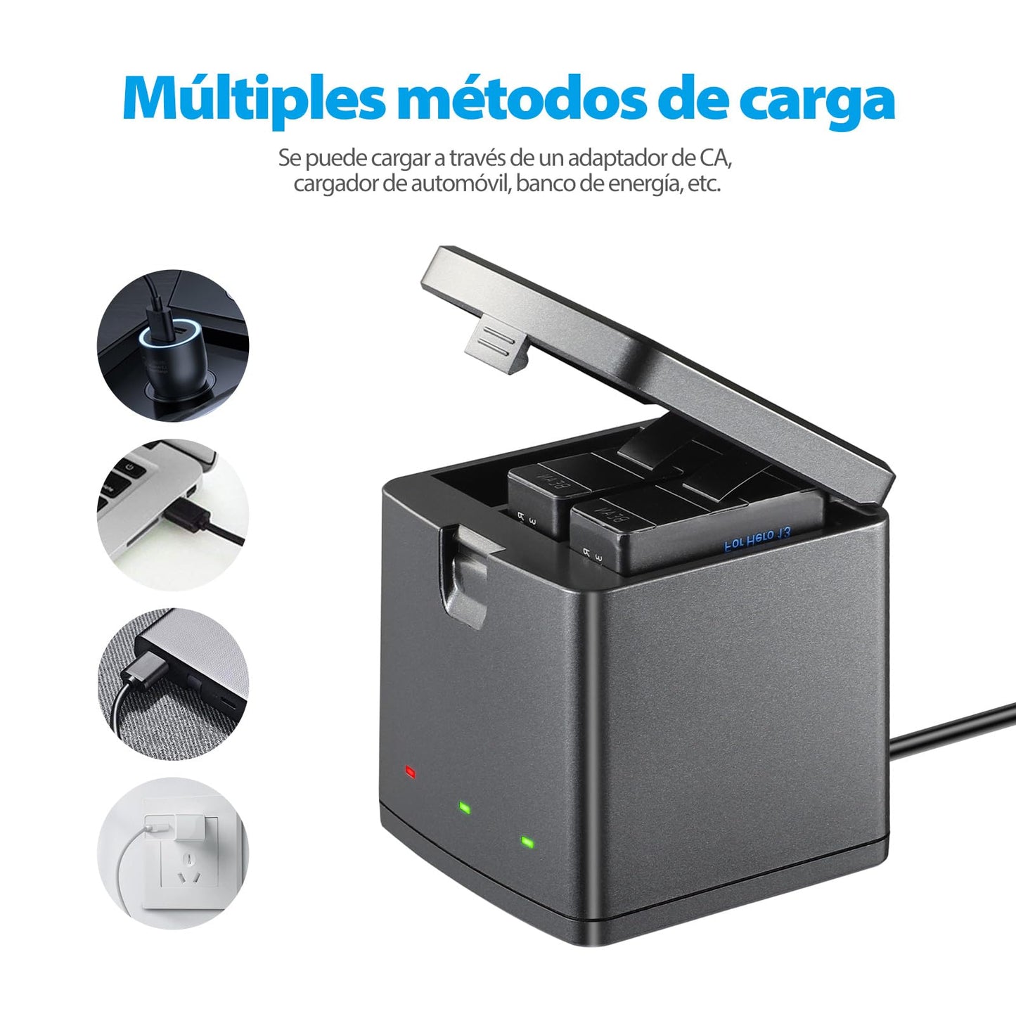 Baterías 2100mAh PHTEGI Gopro Hero 13 Black con Cargador Rápido USB 3 Canales