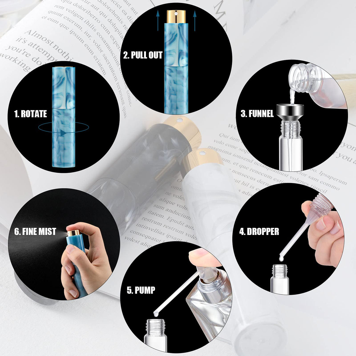 Lil Ray Mini atomizador de perfume portátil, botella pequeña recargable para viajes, pulverizador de colonia de bolsillo aspiradora, Marble Pattern, 10 ml