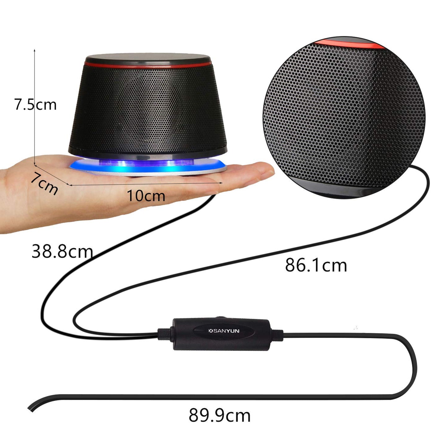 Sanyun SW102, Altavoz del Ordenador, 5WX2 estéreo, Fuente de alimentación USB 2.0, Interfaz de Audio de 3.5 mm, Altavoz Multimedia, Altavoz de Escritorio para Ordenador portátil, Negro