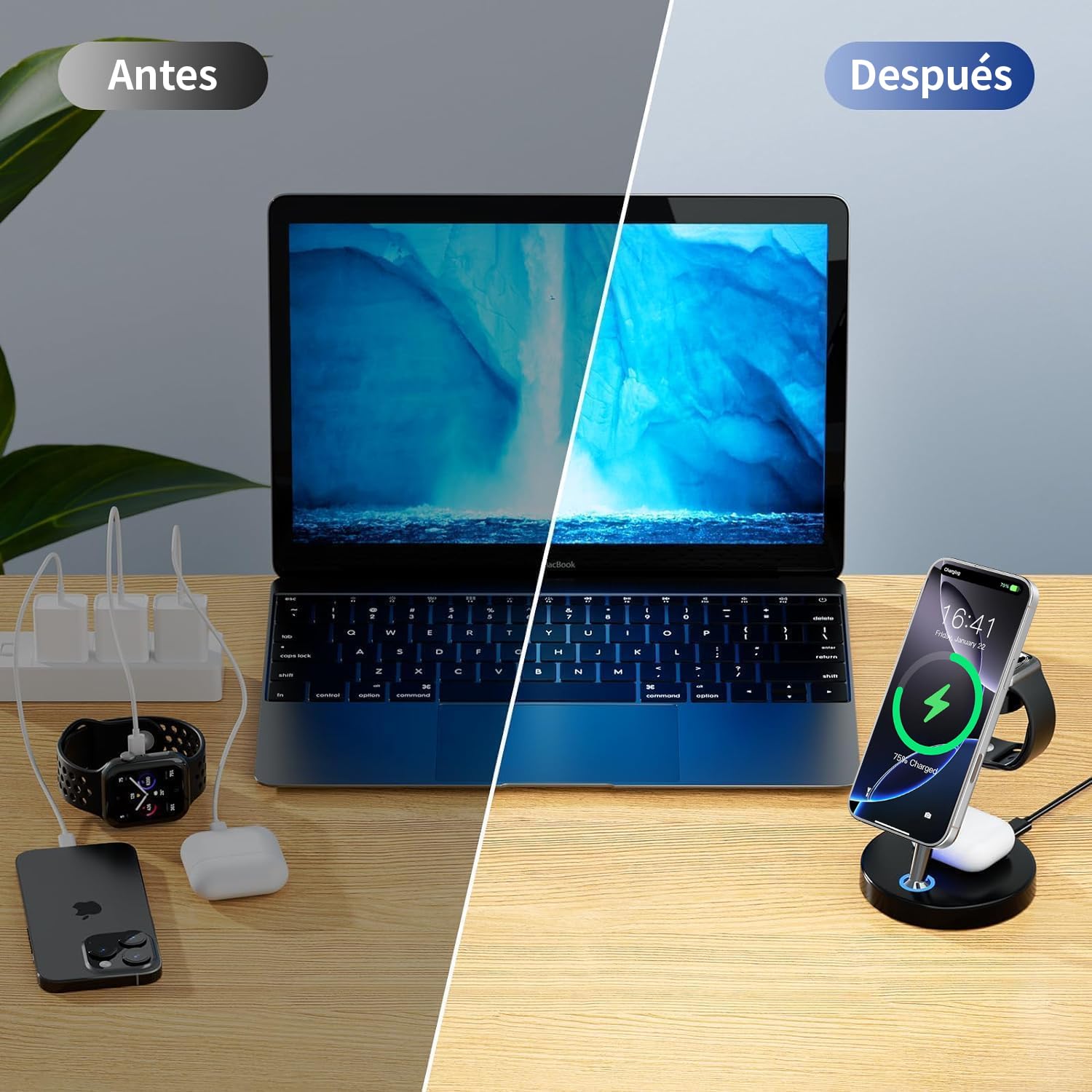 BVILY Cargador Inalámbrico Magnético, 20W Wireless Estación de Carga Inalámbrica 3 en 1 Compatible con Cargador MagSafe para i Phone 16 15 14 13 12 Pro MAX/Plus/Pro y AirPods/Apple Watch