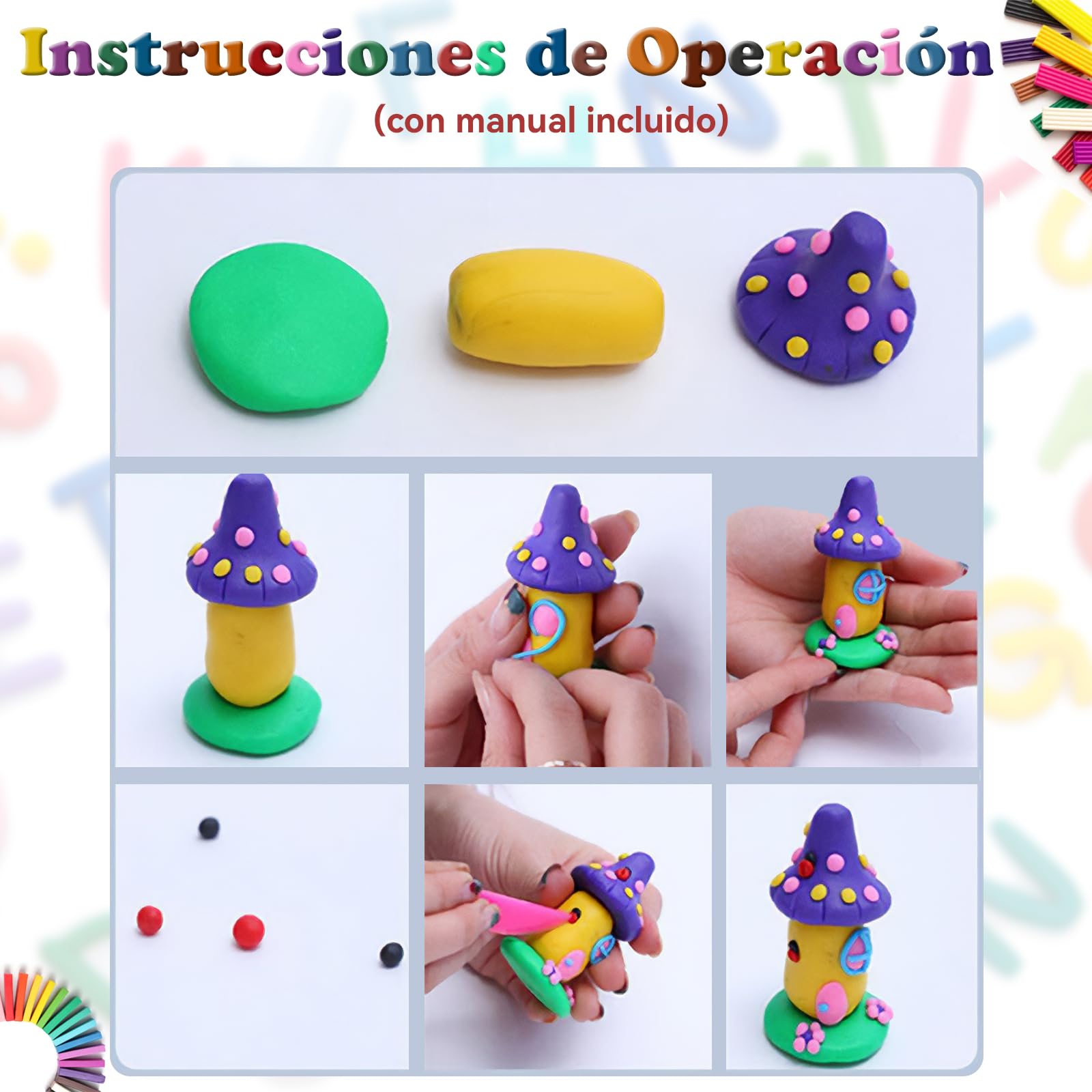 Kit de Arcilla para Modelar al Aire de 104 Piezas, Incluye 50 Colores de Arcilla para Modelar, 5 Herramientas de Escultura, 49 Accesorios de Arcilla y Cajas, Juego de Inicio de Arcilla Horneada, Seguro y No Tóxico