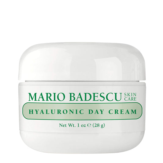 Mario Badescu Crema de día hialurónica – Hidratante facial profundamente hidratante con hialuronato de sodio y vitamina E | Fórmula protectora aterciopelada para piel seca | Protege contra la pérdida de humedad y el clima adverso, 28 gr