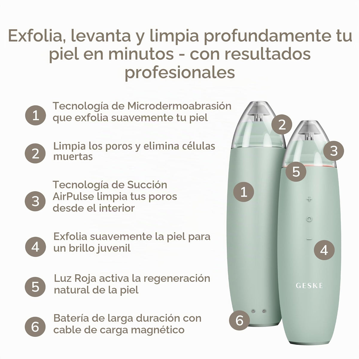 GESKE | SmartAppGuided™ MicroDermabrasion Blackhead Remover | Eliminador de puntos negros 7 en 1 | Limpiador de poros eléctrico | limpieza al vacío innovadora | herramientas de belleza