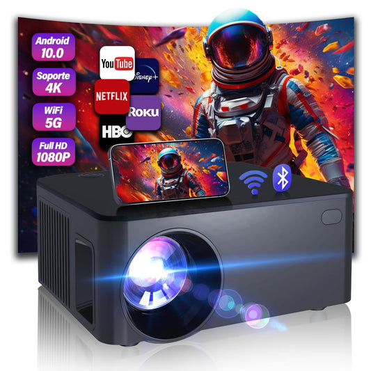 BIGVIEW Mini Proyector Profesional 720P Full HD | Soporte 4K 5000 Lúmenes | Android 10.0 Smart TV | Bluetooth 6.0/WiFi6 | Portátil para Cine en Casa y Oficina