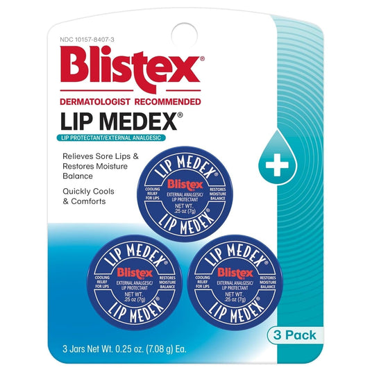 Blistex Lip Medex 0.25 oz. 3-count Medicated Lip Balm & Cooling Lip Care, Lip Moisturizer for Dry Cracked Lips, Fast Relief for Sore Lips,