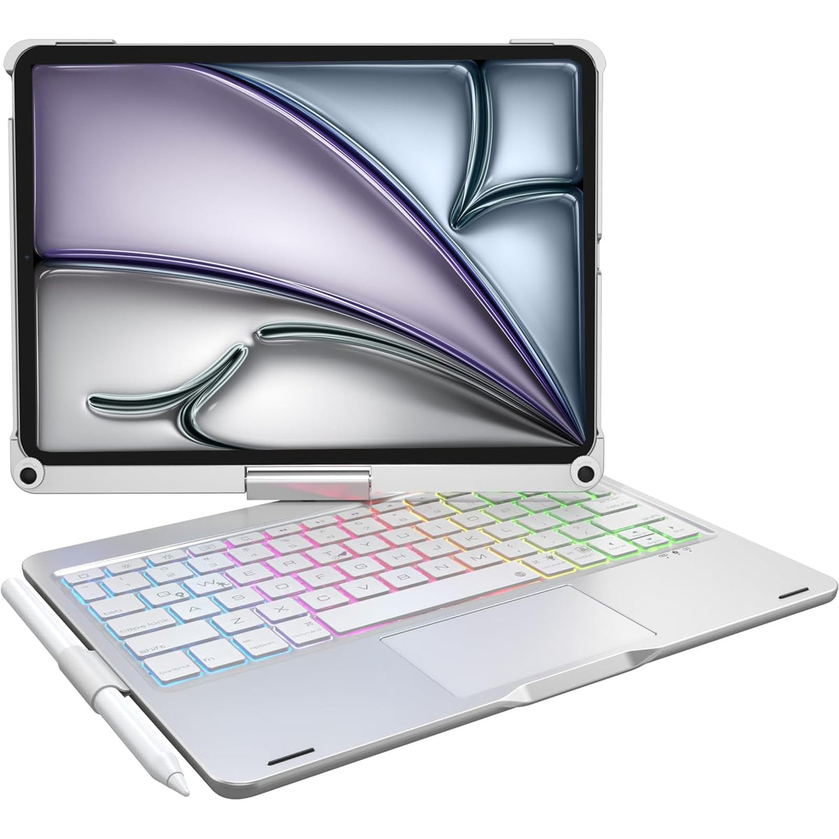 Funda con Teclado Rotación 360° zienstar Plateado Retroiluminado para iPad Air M2/M3/M4