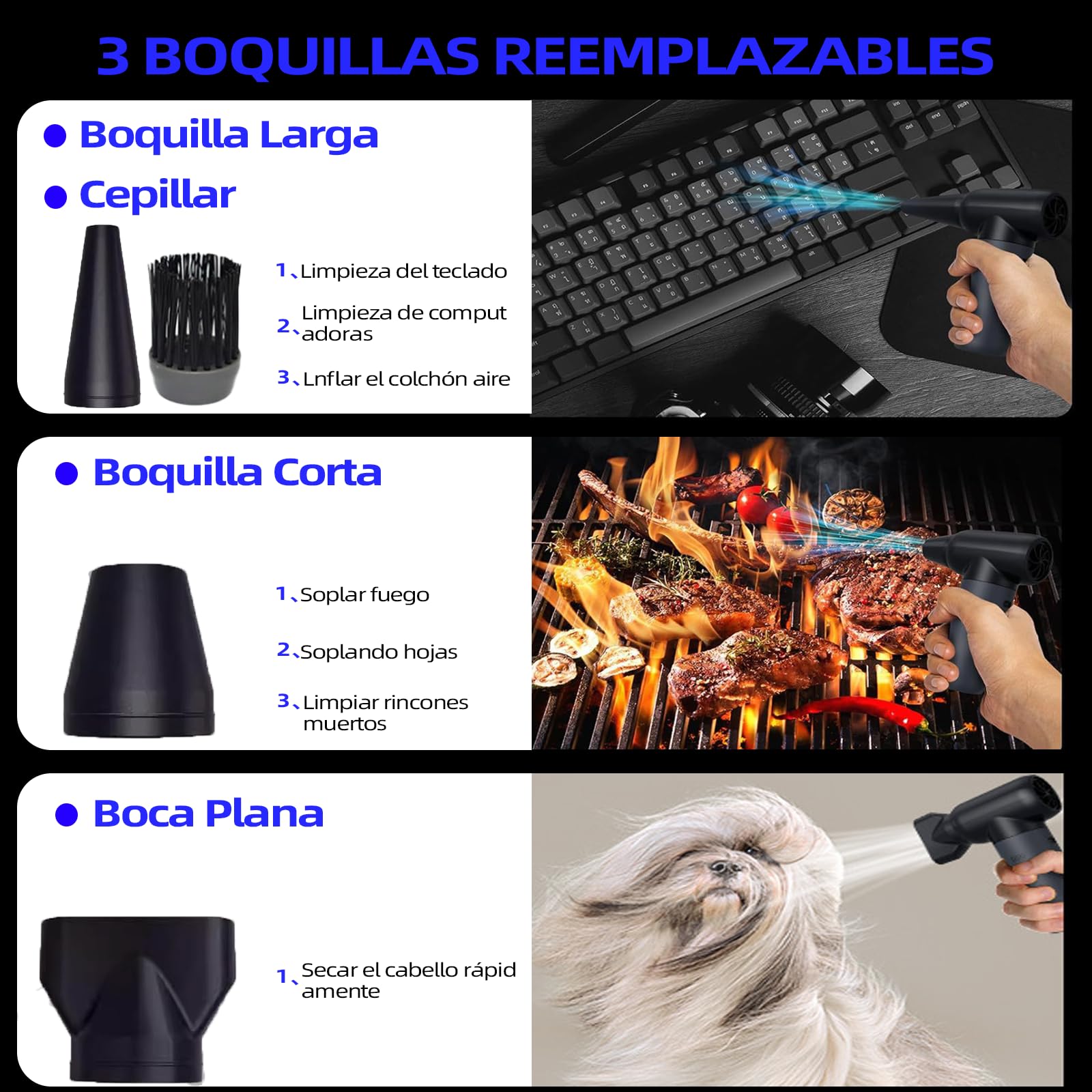 Plumero Aire Comprimido UTJCNVC 180000 RPM potente inalámbrico 9000 mAh para Automóvil hogar y limpieza de teclado y PC