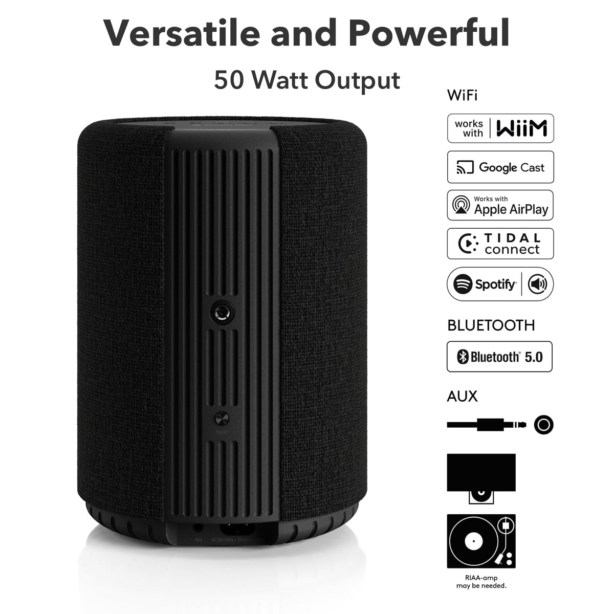 Altavoz Inalámbrico Multiroom Audio Pro Negro Montable Alta Fidelidad Bluetooth WiFi Compatible AirPlay 2 Google Cast Siri App Spotify Tidal