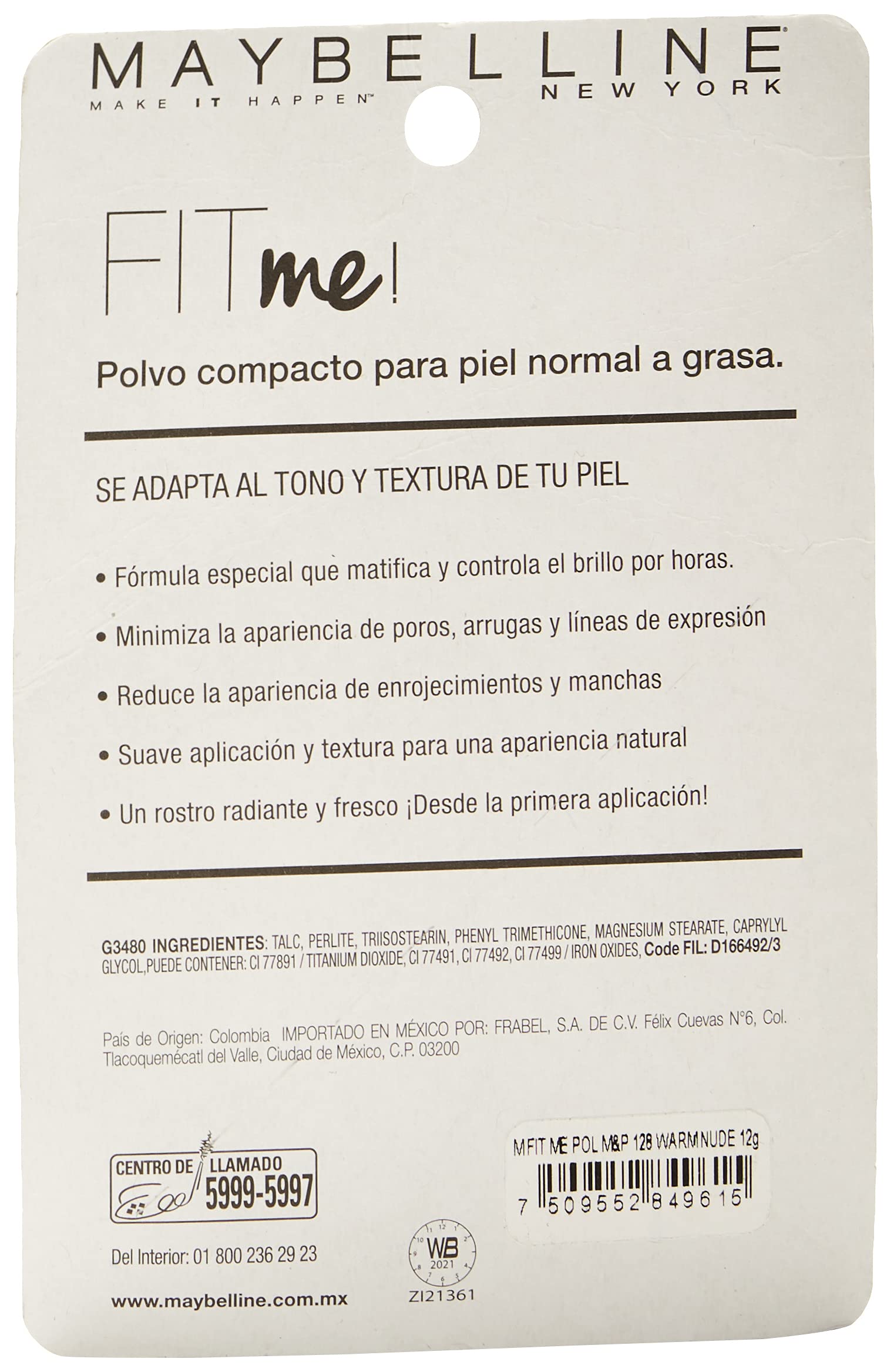 MAYBELLINE Maquillaje en polvo fit me matte & poreless powder 128 nude, new york + Base de Maquillaje Fit Me Matte, 128 Warm Nude