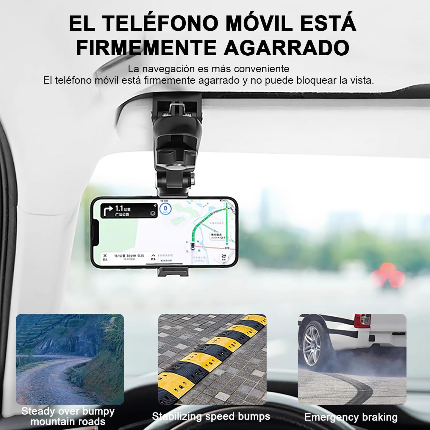 Soporte Celular masoe Negro Ajustable Giratorio 360° para Automóvil