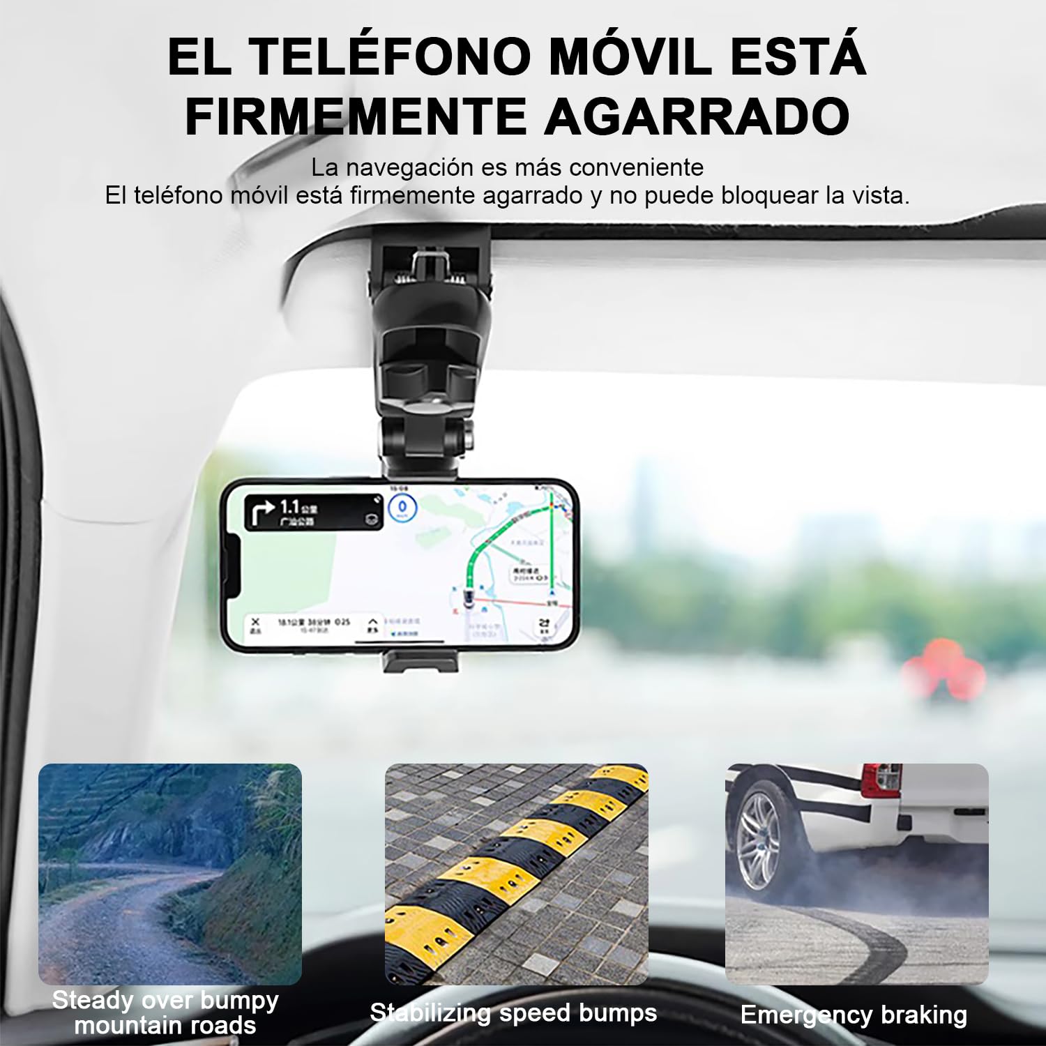 Soporte Celular masoe Negro Ajustable Giratorio 360° para Automóvil