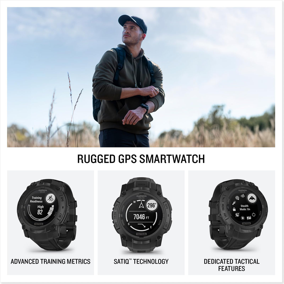 Smartwatch Garmin Instinct 3 Táctico Solar Negro con GPS y Bisel Reforzado para Hombre