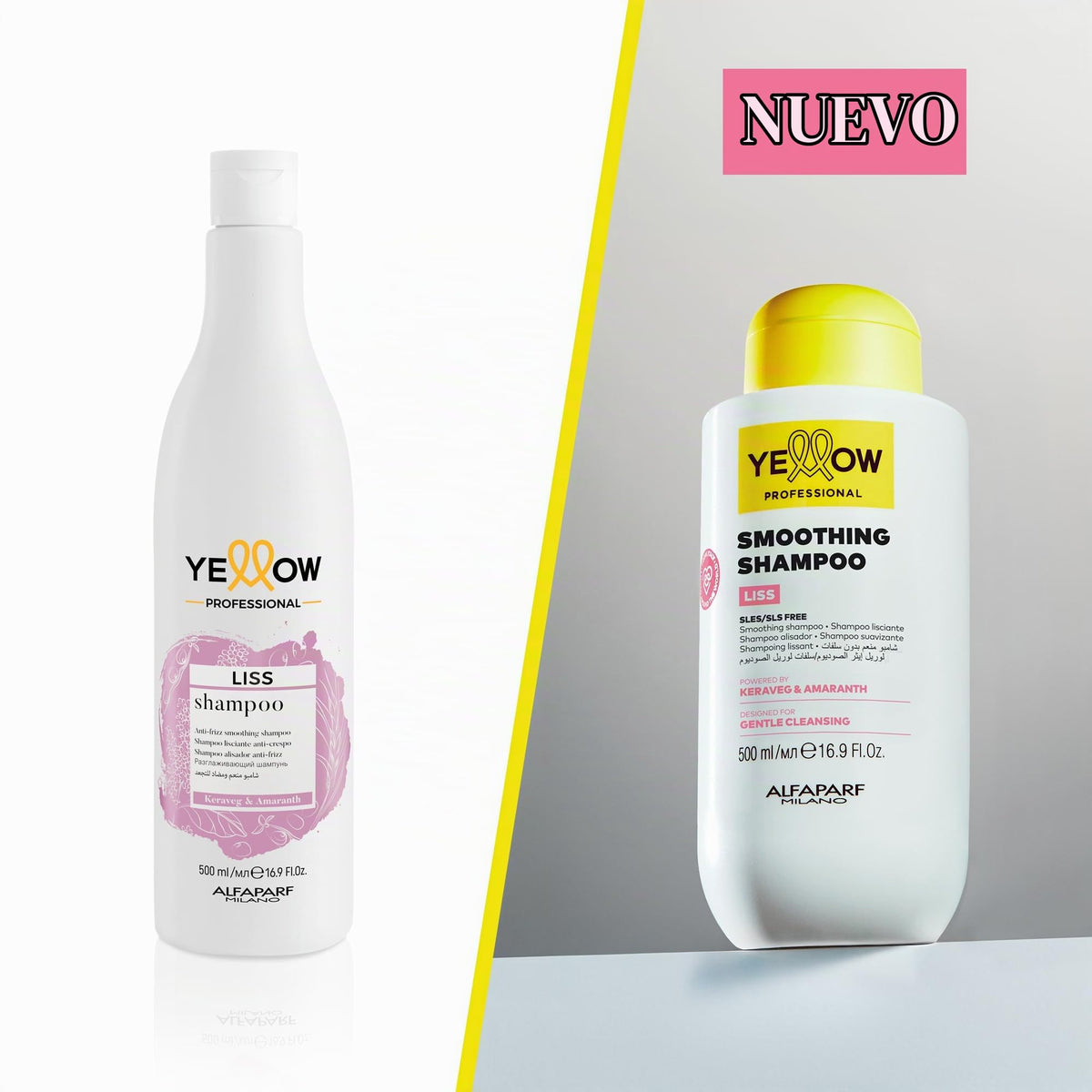 Alfaparf Milano Yellow Professional Smoothing Shampoo, Champú Alisador con Keraveg y Amaranto, SLES/SLS Free, 500 ml