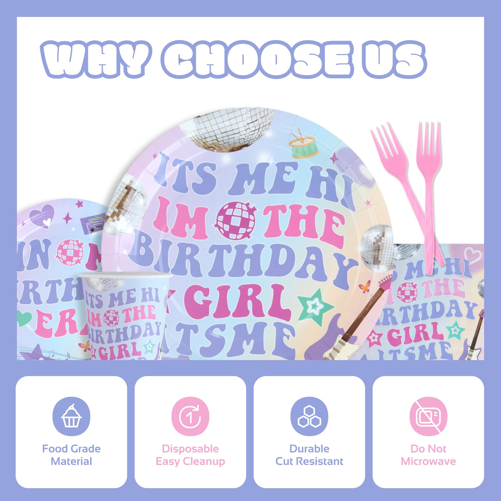 Its Me Hi Im The Birthday Girl Its Me Vajilla incluye platos, tenedores, servilletas, tazas, decoraciones de vajilla In My Birthday Era
