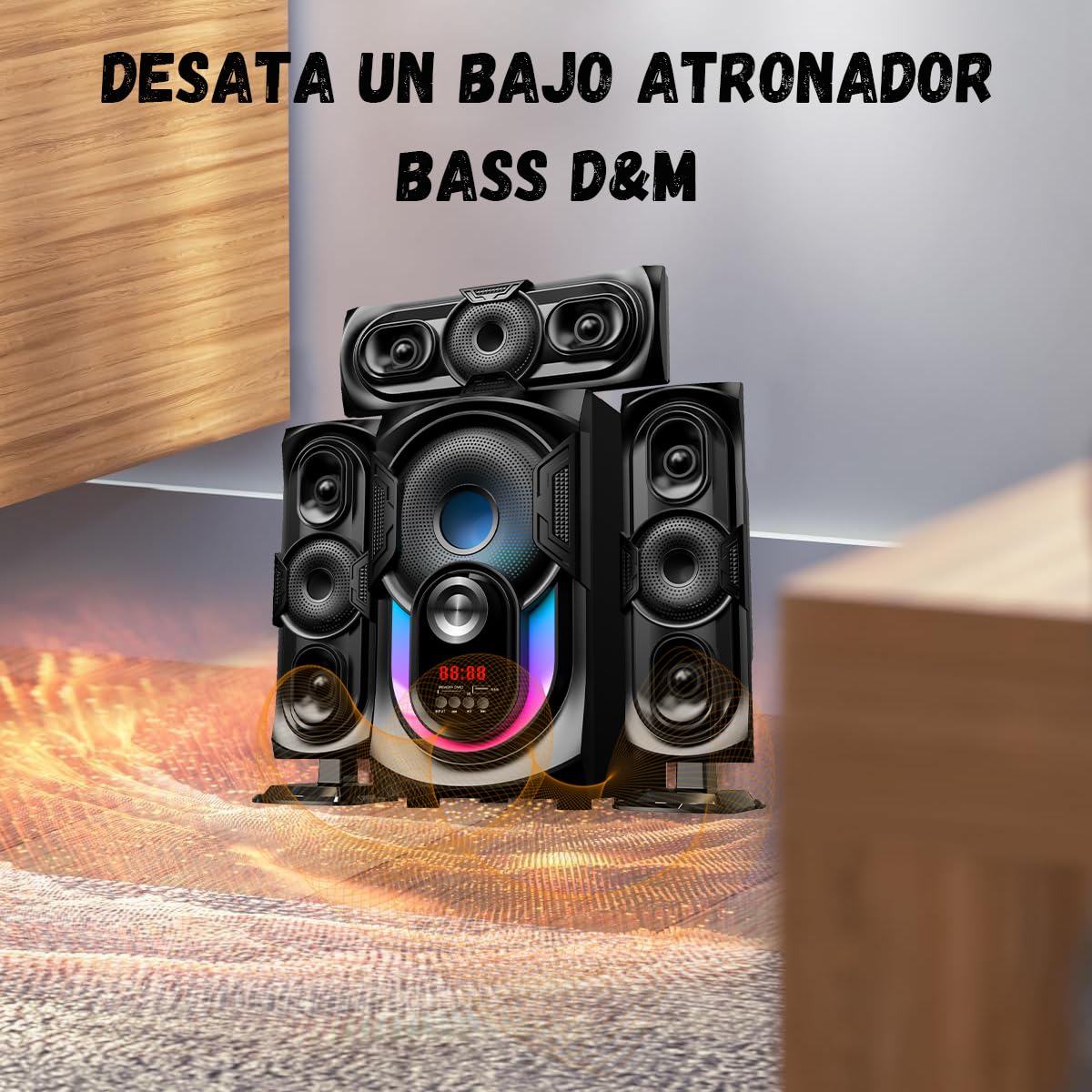 D&M L5 Sonido Teatro en casa,con Subwoofer - Sistema de Sonido Envolvente 3 en 1 Separado,para TV Juegos de PC HD-ARC/BT 5.4/óptica/AUX/USB Conexión 5 Modos EQ Graves Profundos