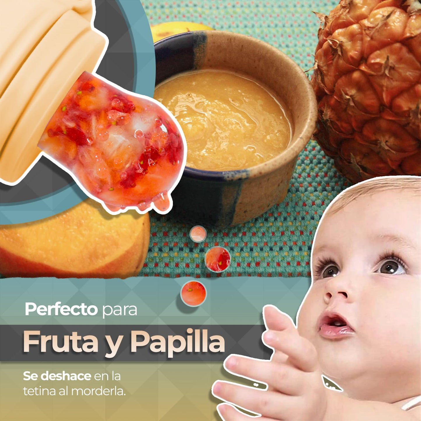 Chupones alimentadores para frutas y papillas con tapa libre de bpa, dibujos animados, 4m+ 2 piezas (monkey azul y monkey naranja)