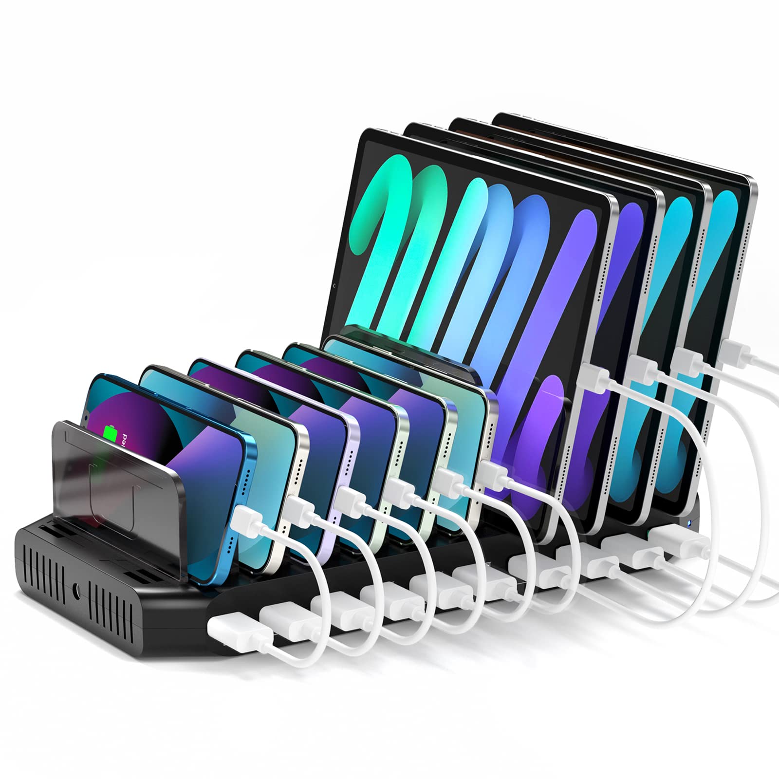 Estación de Carga USB Unitek Gris con Soporte Organizador de Carga Rápida 3.0 para Smartphone, Tablet e iPad