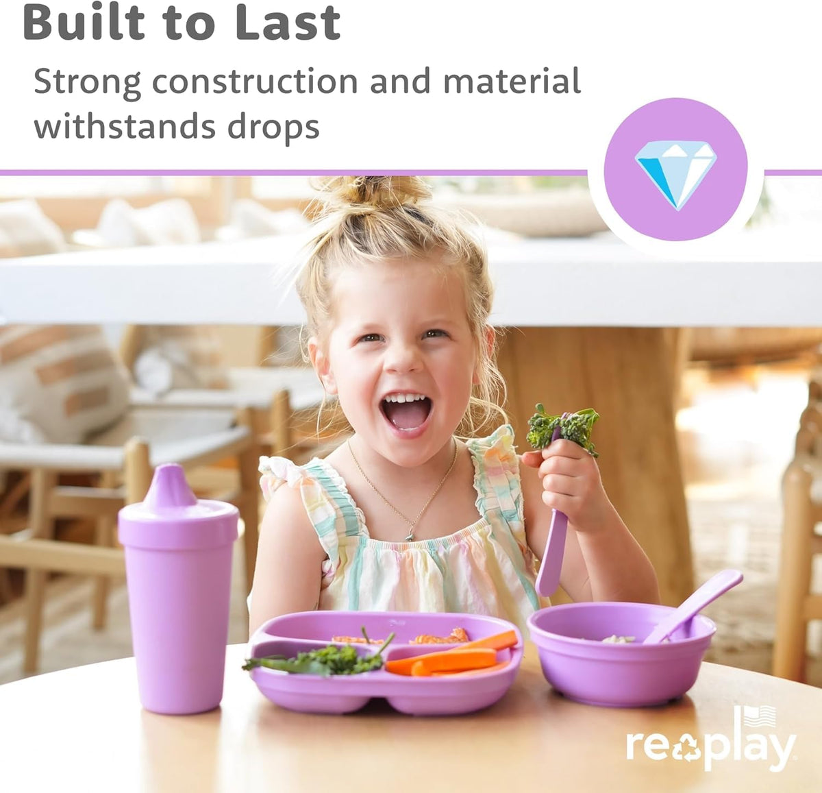 Re-Play - Juego de vajilla para niños pequeños, 6 compartimentos divididos de paredes profundas y 6 cuencos apilables para aperitivos y comidas diarias, apto para lavaplatos y microondas, fabricado en