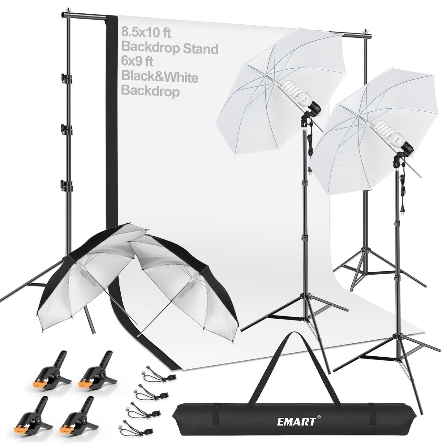 EMART Kit Soporte De Fondo 8.5×10ft con Telas Negras Y Blancas