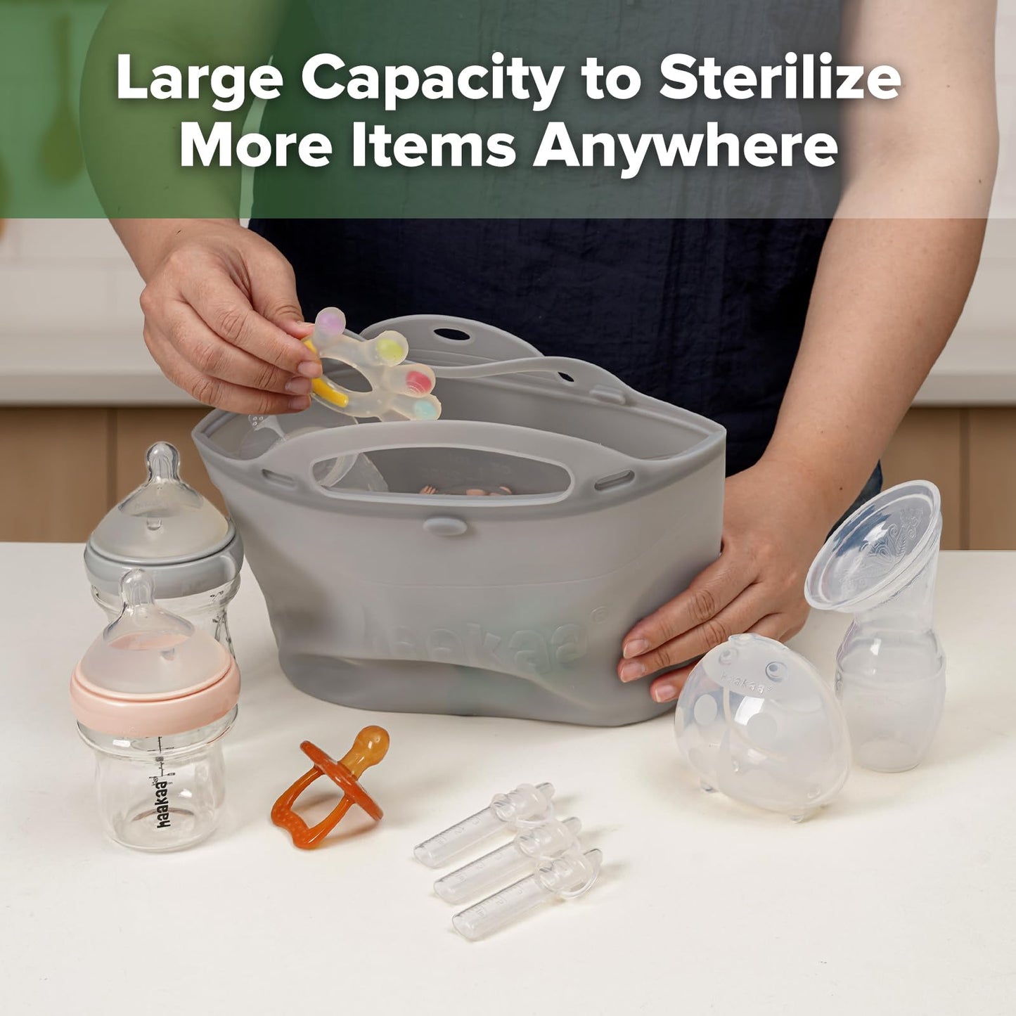 Bolsa reutilizable grande de 2000ml/70oz de Haakaa para esterilizar y vaporizar al microondas, ideal para biberones, extractores de leche, accesorios, chupetes, mordedores, para el hogar y para llevar
