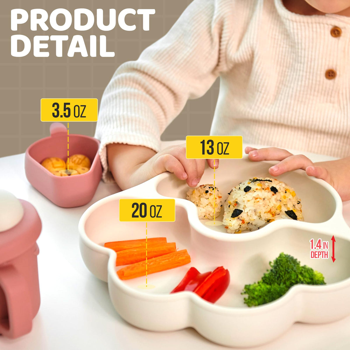 Firgi MEOW - Placas de succión de silicona divididas en color café topo para bebés pequeños, placas de silicona antideslizantes, suministros de destete LED, sin BPA, viajes para niños pequeños, no