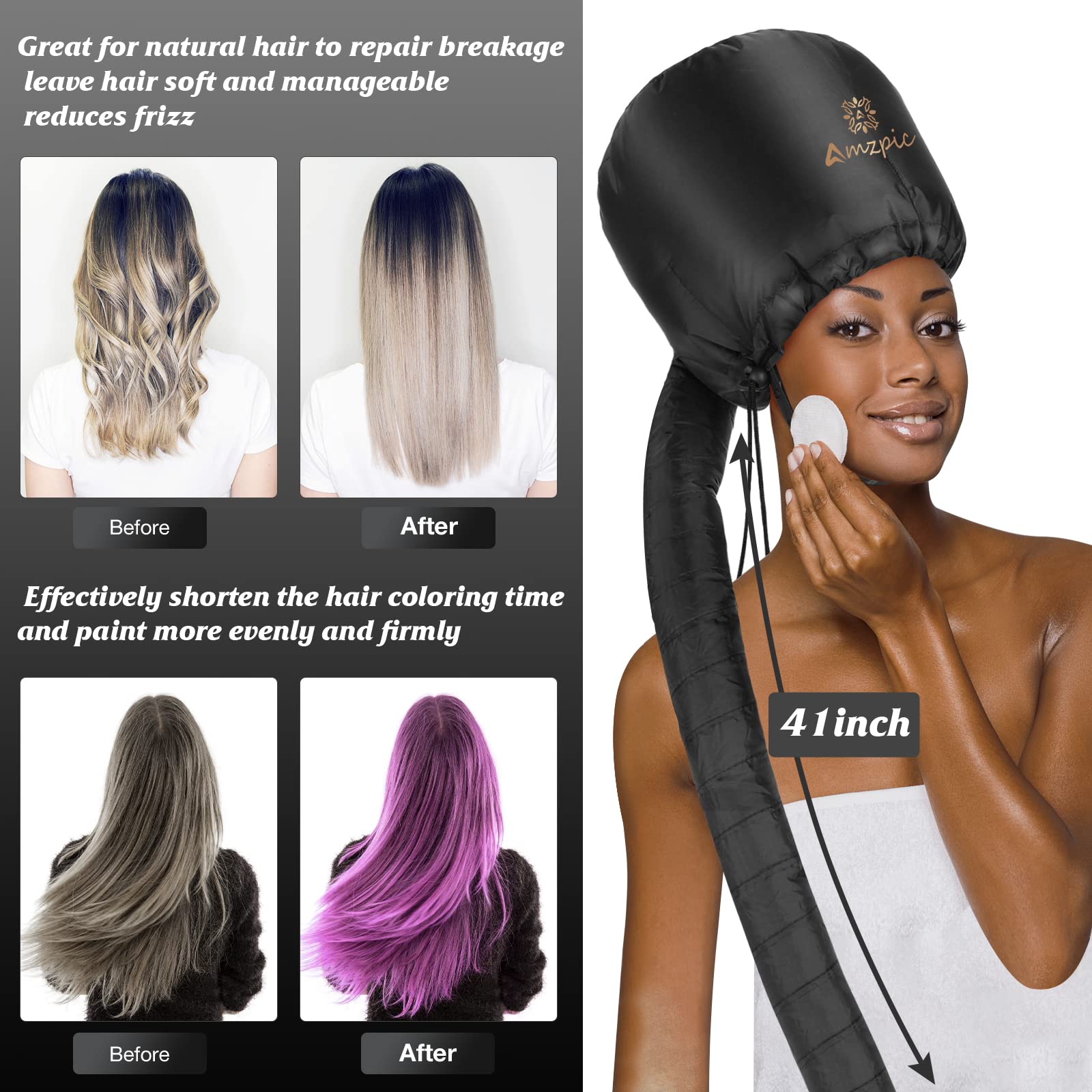 Capota de capó accesorio para secador de pelo, suave, ajustable y extragrande, secador de pelo para acelerar el tiempo de secado en casa, fácil de usar para peinar, rizar y acondicionar profundamente (negro)