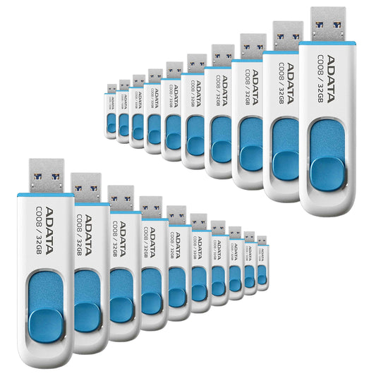 Unidad Flash USB ADATA Blanca Azul Serie C008 32 GB Pack de 20 Piezas