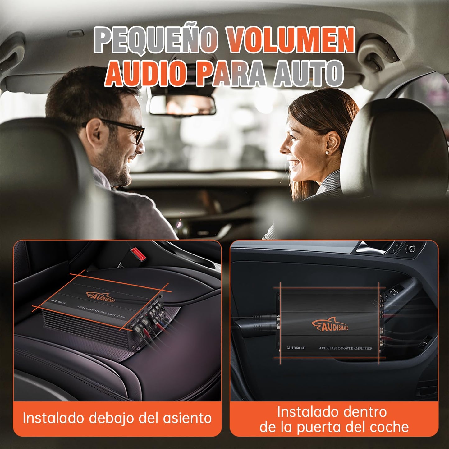 AUDISHAKO 1200W Amplificador de Audio de 4 Canales,Amplificador para Auto de Clase D, 2 Ohm 160W x 4 Canales para Motocicletas, Coches Deportivos y Otros Sistemas de Audio para Coche