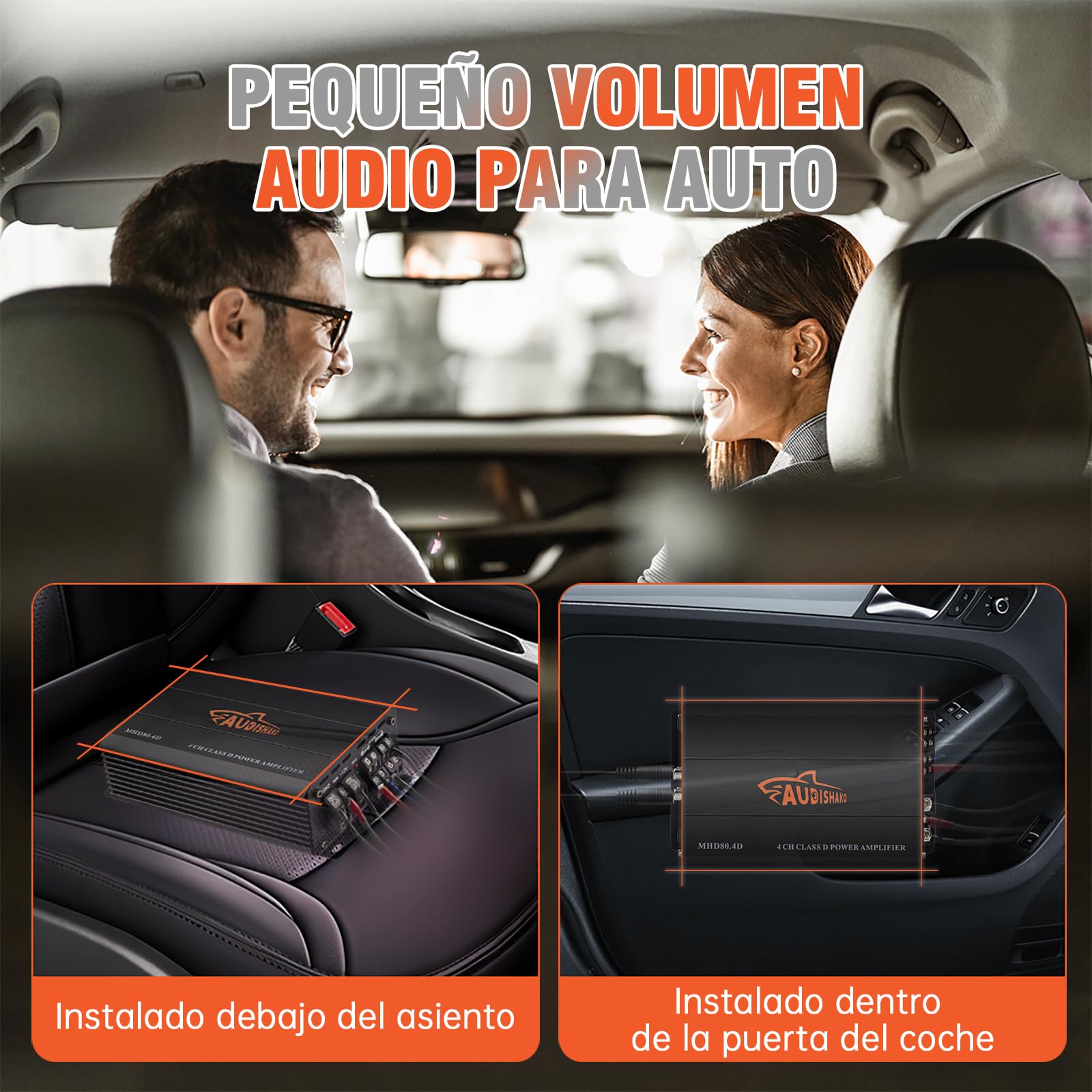 AUDISHAKO 1200W Amplificador de Audio de 4 Canales,Amplificador para Auto de Clase D, 2 Ohm 160W x 4 Canales para Motocicletas, Coches Deportivos y Otros Sistemas de Audio para Coche