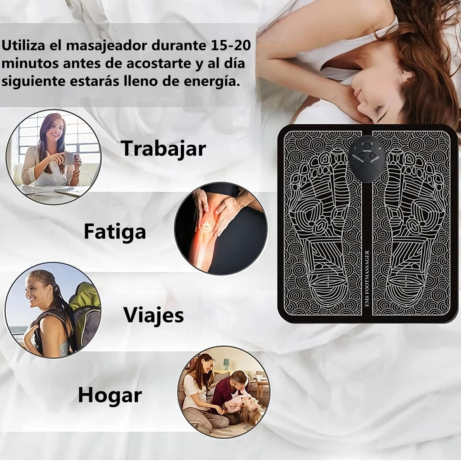 Masajeador de Pies EMS Eléctrico Portátil Plegable con 8 Modos y 19 Intensidades Recargable USB