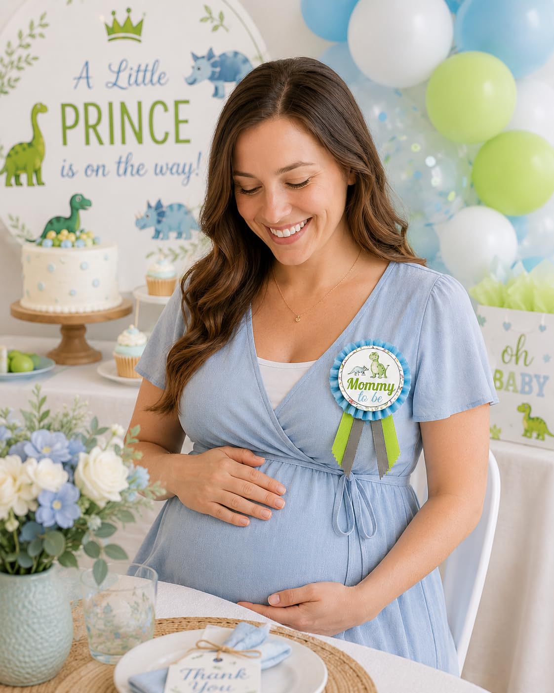 Alfileres de dinosaurio para baby shower para mamá, papá, abuela, selva, familia, para llevar, es un niño, Una talla, Cartulina cartulina cintas de satén Pin de diamantes de imitación solo para faja,