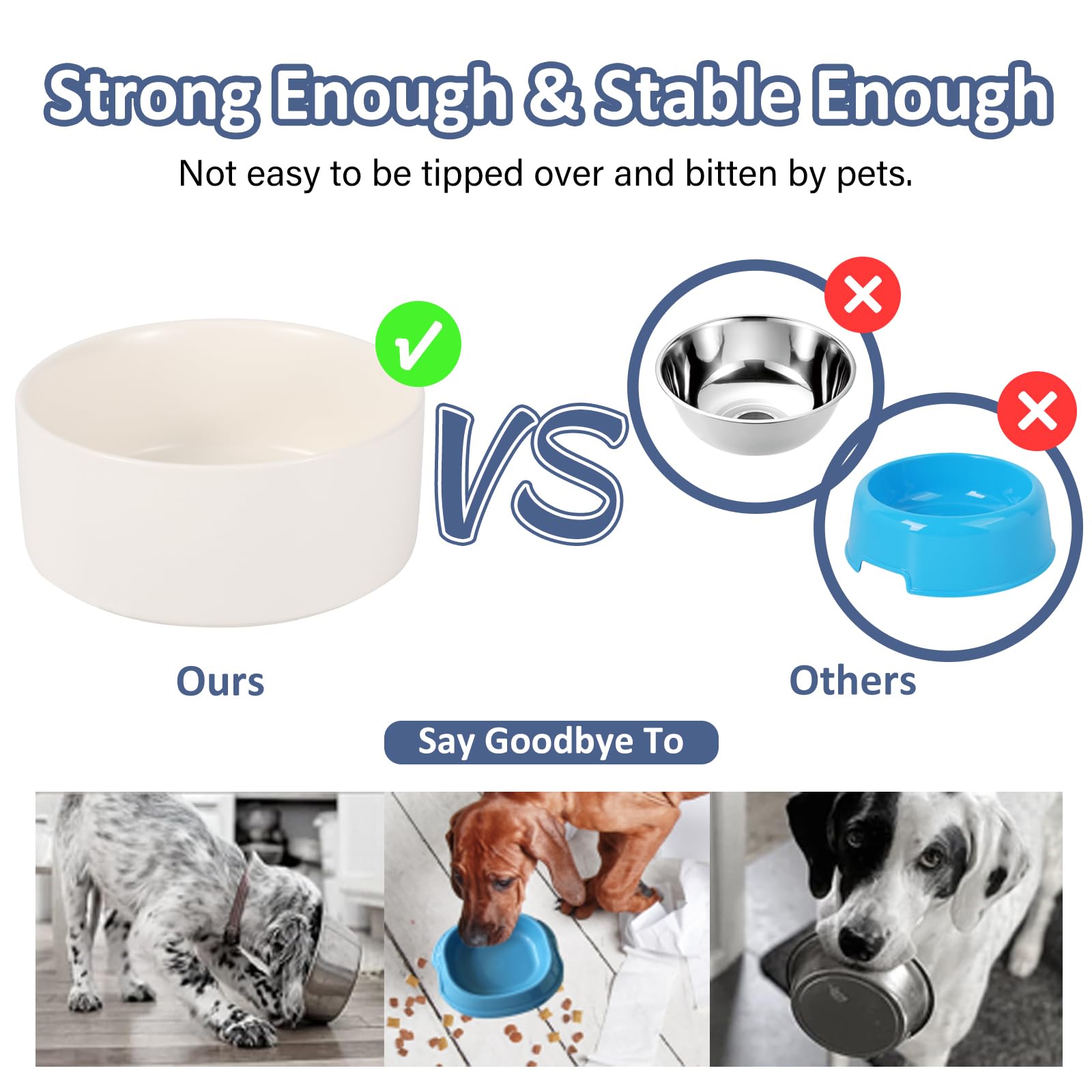 AHX Cuenco De Cerámica para Perros Platos para Perros - Cuencos De Porcelana para Alimentación para Perros - Tazón Pesado para Perros Anti Punta sobre - Cuenco Profundo para Perros A Prueba De Derr