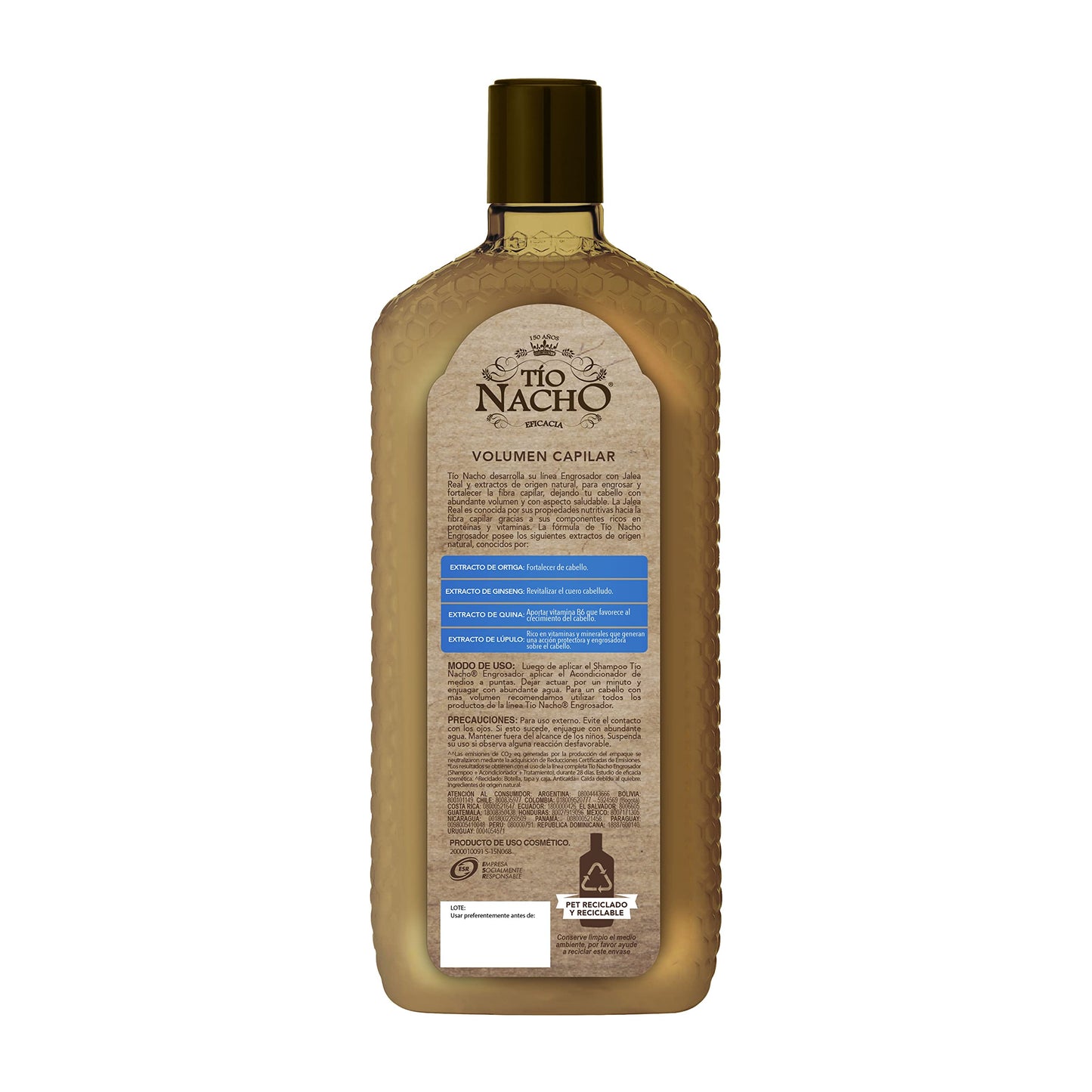 Tío Nacho ENGROSADOR, Shampoo JALEA REAL con extracto de ORTIGA, GINSENG, QUINOA, ALOE VERA y LÚPULO + Tío Nacho ENGROSADOR, Acondicionador JALEA REAL 415 ml