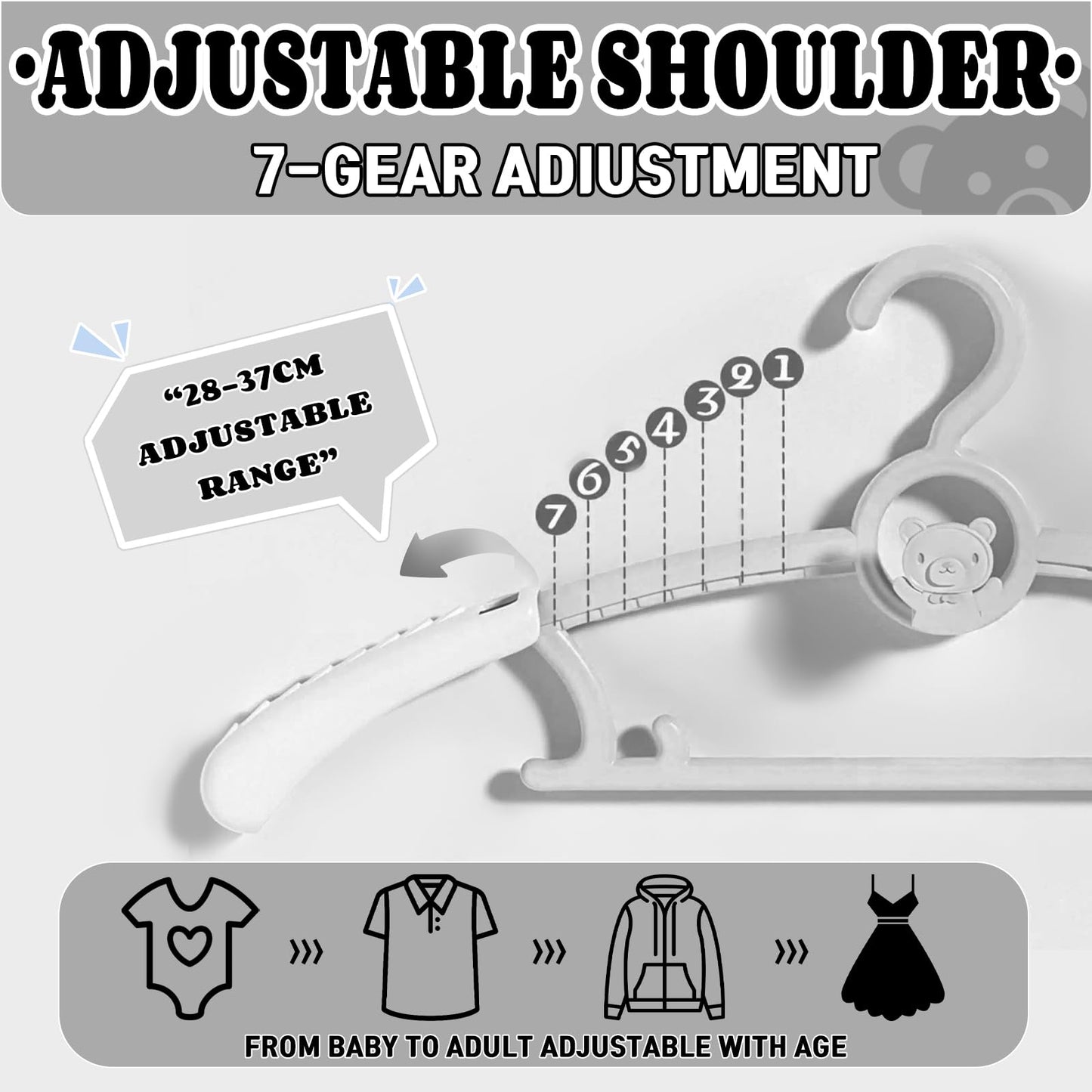 HGYZE - Perchas de clóset para bebé, Ultra Delgadas, Antideslizantes y Extensibles, para Ropa de recién Nacido, 20 Piezas de Regalo Gris, Percha de Ropa Ajustable para niños y niñas