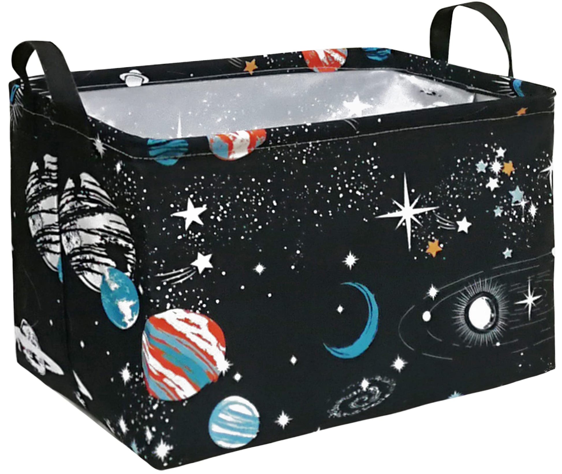 DUYIY - Cesta de almacenamiento para el hogar, cesta organizadora para niños, cesta de lavandería, cesta de regalo con asas para el hogar (planeta negro)