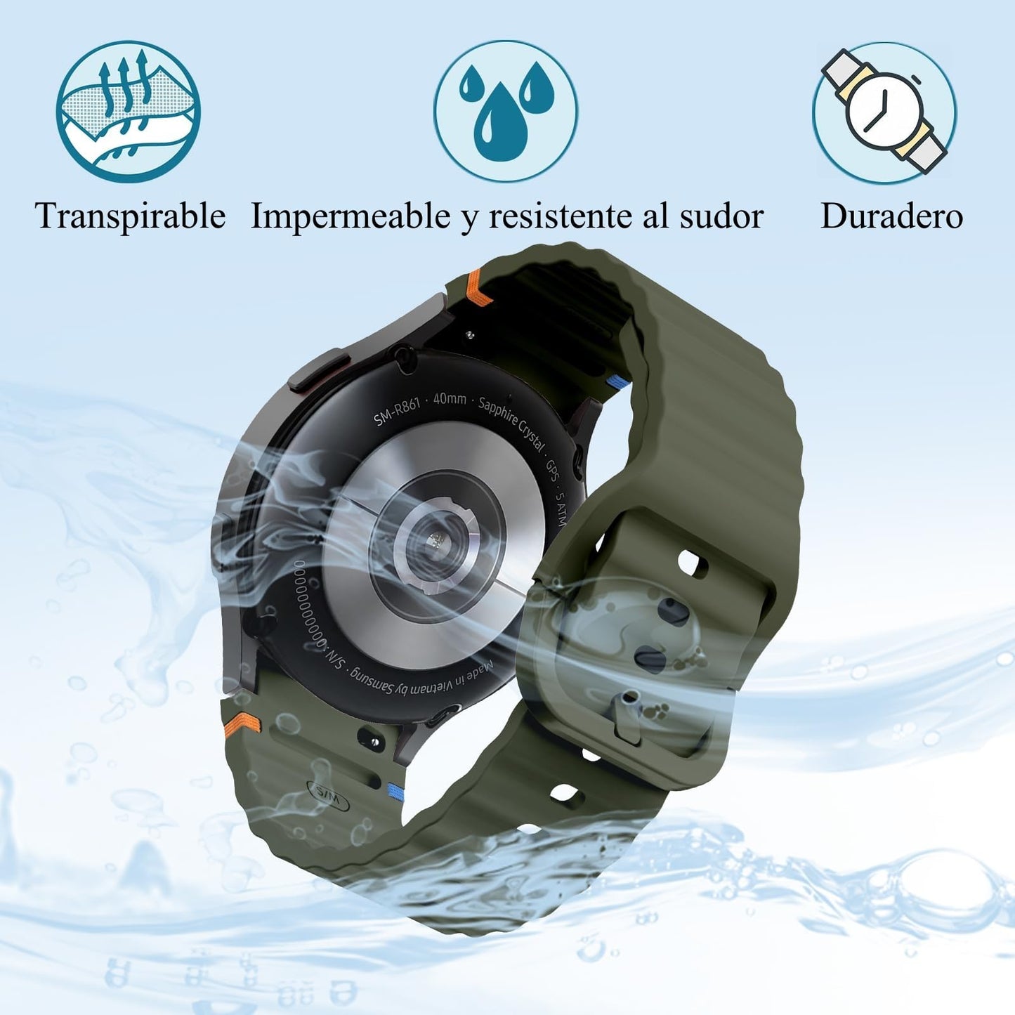 Correa TIMELI Negro Compatible para Samsung Galaxy Watch Extensible