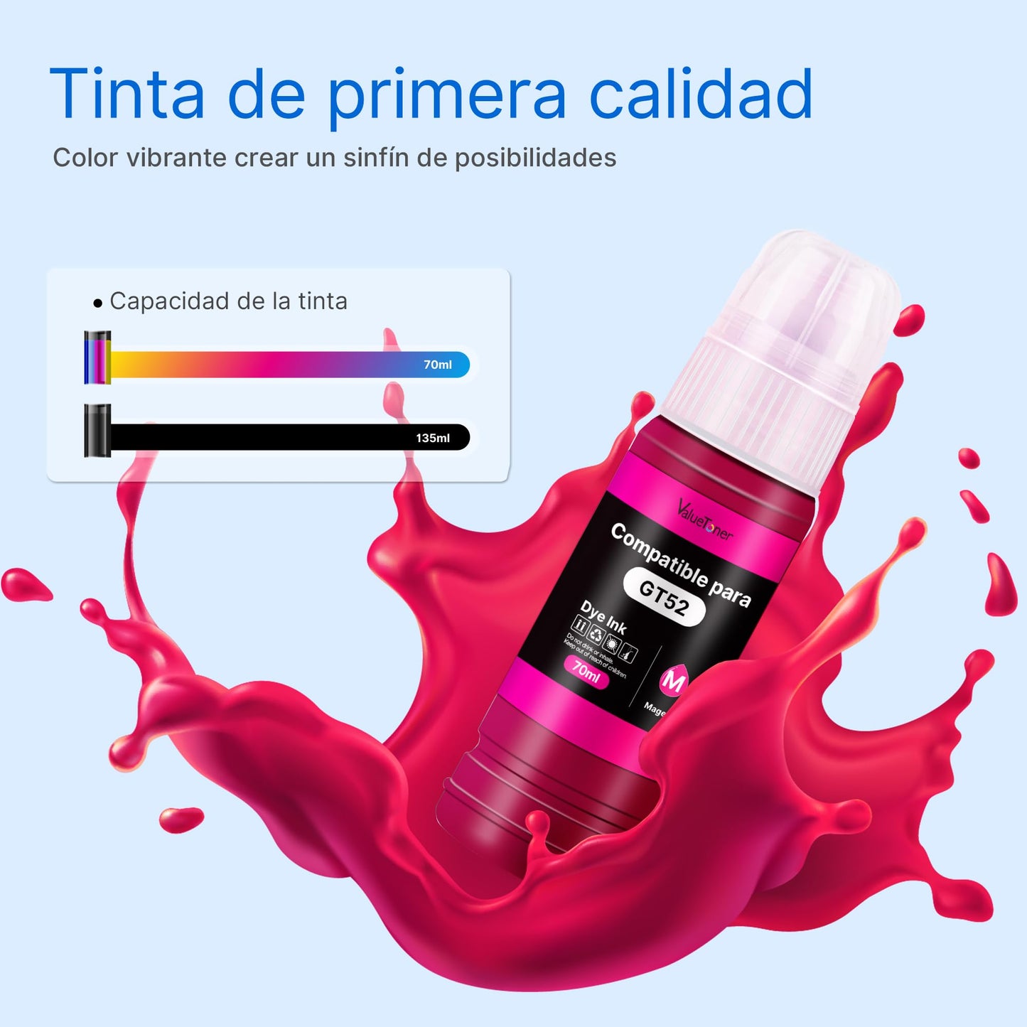 Botella de Tinta Compatible Valuetoner para HP GT52 GT53XL Multicolor para Impresoras Deskjet Series 5800 5810 5820 Ink Tank 100 300 410 (4 Unidades)