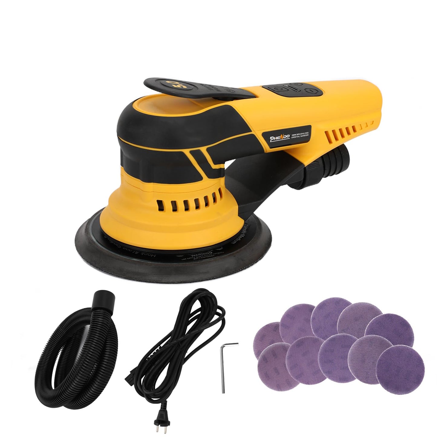 PHENDO Lijadora orbital aleatoria eléctrica de 350 W 3A con cable enchufable, aspiradora central, lijadoras para carpintería, madera primaria y procesamiento de paneles