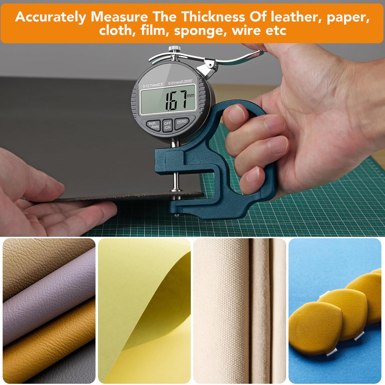 Medidor de Espesor, Herramienta de medición de Espesor Papel de Pantalla Digital Tela de Cuero Medidor de Espesor Herramienta de medición, Rango de Medición de 0-12.7mm, Precisión de 0.01mm