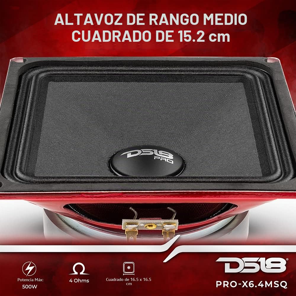 Altavoz de Rango Medio DS18 Rojo 6.5x6.5 Pulgadas 500W 4 Ohmios